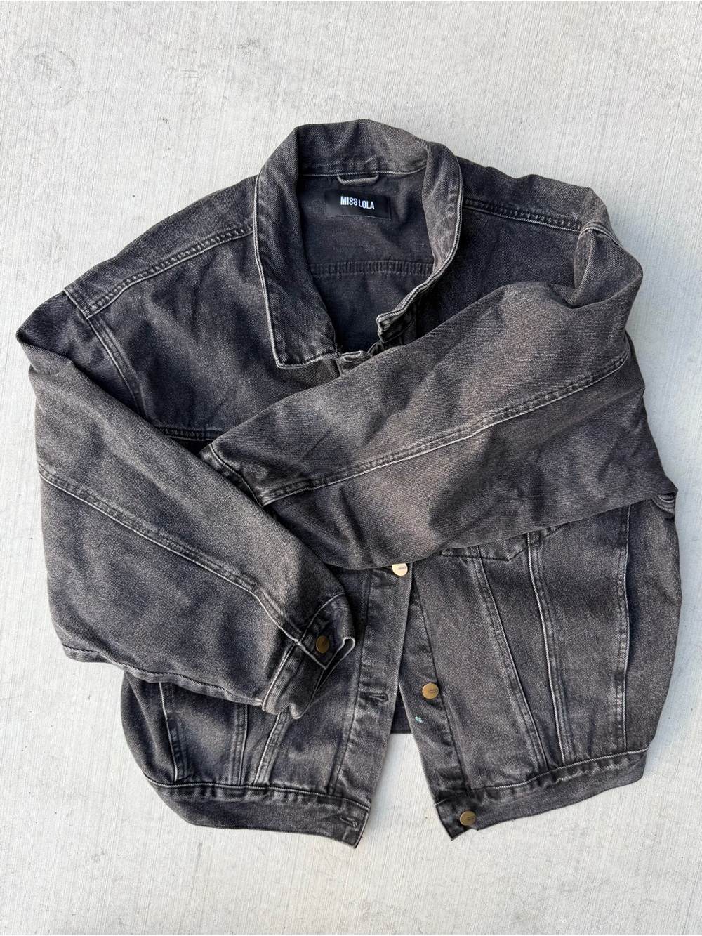 Miss Lola Black Washed Denim Bomber Jacket